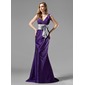 Mermaid V-neck Sweep Train Taffeta Bridesmaid Dress With Ruffle Sash (007004108)