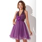 A-Line/Princess Halter Short/Mini Taffeta Tulle Homecoming Dress With Ruffle Beading Flower(s) (022020841) A-Line/Princess Halter Short/Mini Taffeta Tulle Homecoming Dress With Ruffle Beading Flower(s) (022020841)