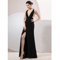 Sheath V-neck Sweep Train Chiffon Evening Dress (017014068)