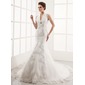 Mermaid Halter Chapel Train Satin Tulle Wedding Dress With Lace Beadwork (002001251) Mermaid Halter Chapel Train Satin Tulle Wedding Dress With Lace Beadwork (002001251)