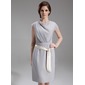 Sheath Cowl Neck Knee-Length Chiffon Kate Middleton Style With Ruffle Sash (044007573)