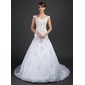 A-Line/Princess Off-the-Shoulder Court Train Satin Lace Wedding Dress With Embroidery Beadwork (002015363)