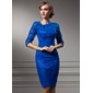 Sheath V-neck Knee-Length Tulle Cocktail Dress With Ruffle (016021166)
