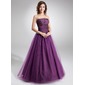 Ball-Gown Strapless Floor-Length Taffeta Tulle Quinceanera Dress With Ruffle Beading (021004574)