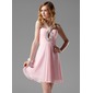 A-Line/Princess V-neck Knee-Length Chiffon Homecoming Dress With Ruffle Lace Beading Sequins (022004334)