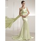Mermaid One-Shoulder Watteau Train Charmeuse Evening Dress With Ruffle Beading (017014221) Mermaid One-Shoulder Watteau Train Charmeuse Evening Dress With Ruffle Beading (017014221)