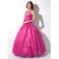 Ball-Gown Halter Floor-Length Organza Quinceanera Dress With Ruffle Lace Beading (021003137)