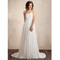 Empire Strapless Sweep Train Chiffon Wedding Dress With Ruffle Lace Beadwork (002011587)