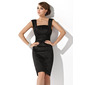 Sheath Square Neckline Knee-Length Satin Cocktail Dress With Ruffle (016021138)