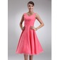 Empire Scoop Neck Tea-Length Organza Bridesmaid Dress With Ruffle (007001796) Empire Scoop Neck Tea-Length Organza Bridesmaid Dress With Ruffle (007001796)