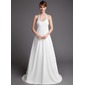 Empire Halter Court Train Chiffon Wedding Dress With Ruffle Beadwork (002001313)