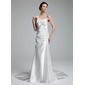 Sheath/Column One-Shoulder Court Train Charmeuse Wedding Dress With Ruffle Beadwork (002011533)