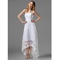 A-Line/Princess Strapless Asymmetrical Satin Lace Wedding Dress With Beadwork (002000226)
