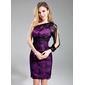 Sheath One-Shoulder Knee-Length Charmeuse Lace Bridesmaid Dress (007019607) Sheath One-Shoulder Knee-Length Charmeuse Lace Bridesmaid Dress (007019607)