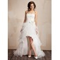 A-Line/Princess Strapless Asymmetrical Organza Satin Prom Dress With Lace Beading Flower(s) (018009449)
