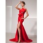 Sheath Scalloped Neck Court Train Taffeta Prom Dress With Ruffle Beading (018014416) Sheath Scalloped Neck Court Train Taffeta Prom Dress With Ruffle Beading (018014416)