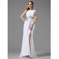 A-Line/Princess Scoop Neck Sweep Train Chiffon Prom Dress With Ruffle Beading (018004915)
