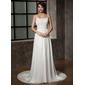 A-Line/Princess Scoop Neck Chapel Train Chiffon Wedding Dress With Ruffle Beadwork Sequins (002011441)