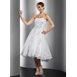 A-Line/Princess Sweetheart Tea-Length Taffeta Organza Wedding Dress With Ruffle Lace Beadwork Sequins (002014769)