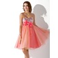 Empire Sweetheart Knee-Length Satin Tulle Sequined Homecoming Dress With Beading (022020837)