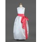 A-Line/Princess Scoop Neck Ankle-Length Satin Flower Girl Dress With Sash (010002144)