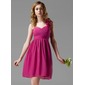 Empire One-Shoulder Knee-Length Chiffon Bridesmaid Dress With Ruffle Flower(s) (007004131)