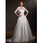 A-Line/Princess Strapless Court Train Satin Tulle Wedding Dress With Ruffle Lace Beadwork (002011534) A-Line/Princess Strapless Court Train Satin Tulle Wedding Dress With Ruffle Lace Beadwork (002011534)