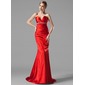 Mermaid V-neck Court Train Charmeuse Evening Dress With Ruffle Beading (017002534)