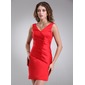 Sheath V-neck Knee-Length Satin Bridesmaid Dress With Ruffle (007000945) Sheath V-neck Knee-Length Satin Bridesmaid Dress With Ruffle (007000945)