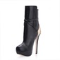 Leatherette Stiletto Heel Closed Toe Platform Mid-Calf Boots With Buckle (088017127)