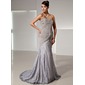 Mermaid Sweetheart Sweep Train Chiffon Lace Evening Dress With Ruffle (017014446)