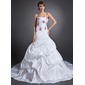 Mermaid Strapless Chapel Train Taffeta Wedding Dress With Embroidery (002015156)