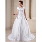 Ball-Gown Scoop Neck Chapel Train Satin Wedding Dress With Embroidery Beadwork (002001624)