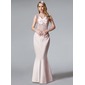 Mermaid V-neck Floor-Length Charmeuse Mother of the Bride Dress With Ruffle Lace Sequins (008003481)