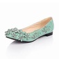 Leatherette Low Heel Closed Toe Flats With Flower (086013713)