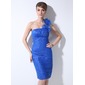 Sheath One-Shoulder Knee-Length Organza Cocktail Dress With Ruffle Flower(s) (016008224)
