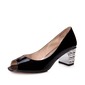 Patent Leather Chunky Heel Peep Toe Pumps With Crystal Heel (086025048)