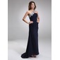 Sheath Court Train Chiffon Evening Dress With Lace Beading (017016875)