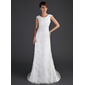 Sheath/Column Scoop Neck Sweep Train Satin Tulle Wedding Dress With Ruffle Lace Beadwork (002001630) Sheath/Column Scoop Neck Sweep Train Satin Tulle Wedding Dress With Ruffle Lace Beadwork (002001630)