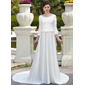 A-Line/Princess Scoop Neck Court Train Satin Wedding Dress With Embroidery Beadwork (002012641) A-Line/Princess Scoop Neck Court Train Satin Wedding Dress With Embroidery Beadwork (002012641)