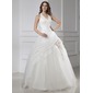 Ball-Gown Halter Floor-Length Organza Satin Tulle Wedding Dress With Beadwork Flower(s) (002015456)