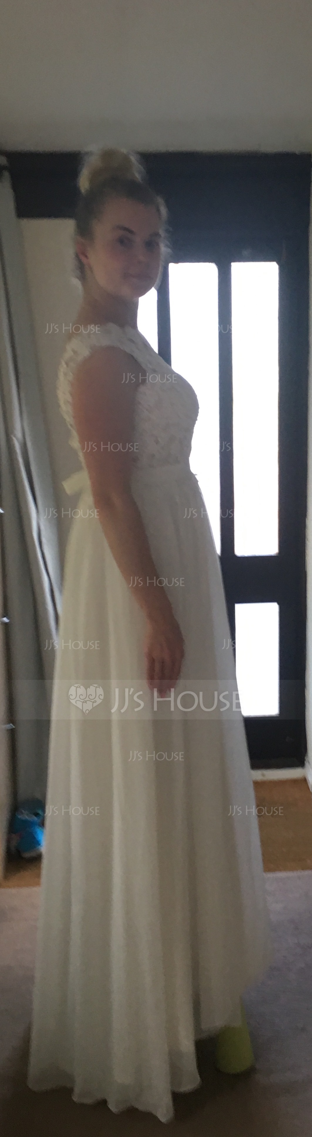 A-Linie/Princess-Linie U-Ausschnitt Sweep/Pinsel zug Chiffon Brautkleid mit Schleife(n) (002107557)