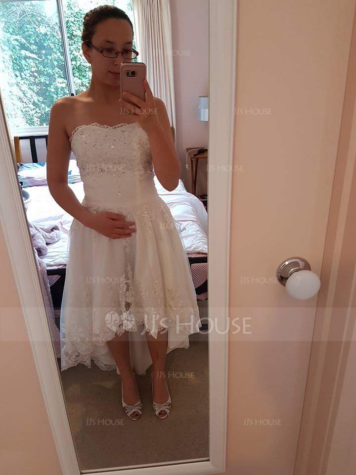 A-Linie Schatz Asymmetrisch Tüll Brautkleid mit Spitze Perlstickerei (002011546)