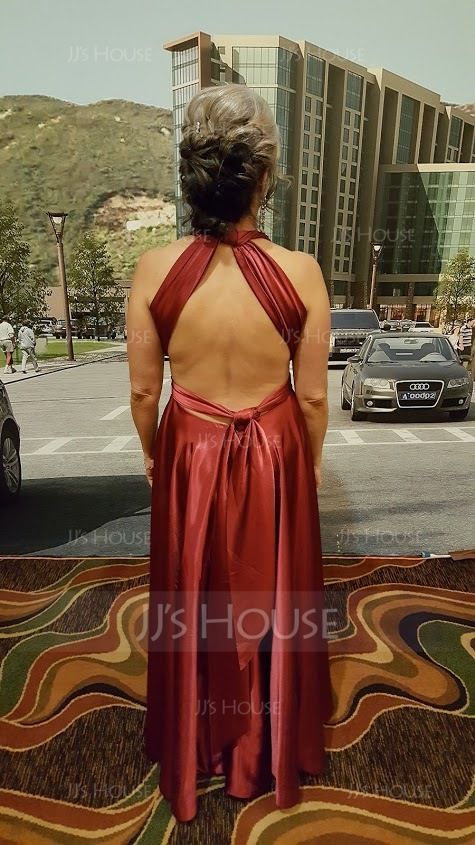 A-Line/Princess V-neck Floor-Length silk like satin Evening Dress With Ruffle (017020657)
