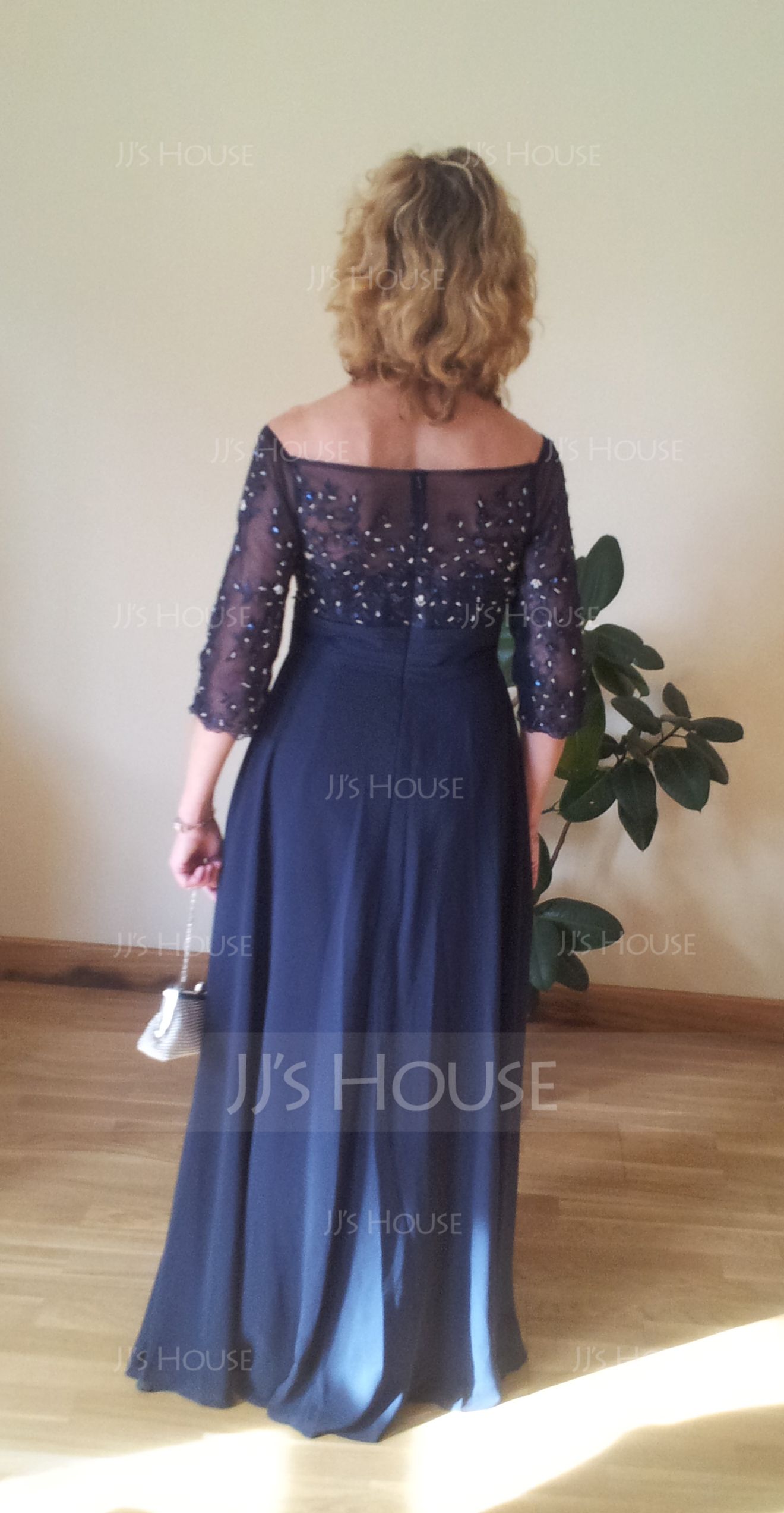Off-the-Shoulder Floor-Length Chiffon Mother of the Bride Dress With Beading Appliques Lace Sequins (267196281)