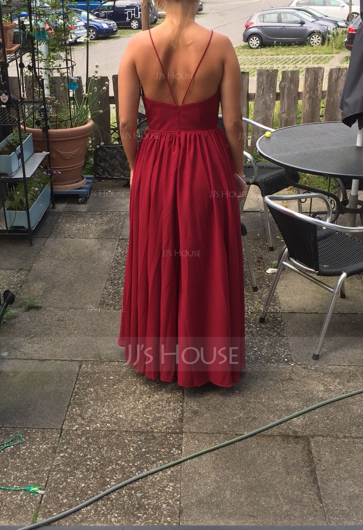 V-neck Floor-Length Chiffon Prom Dresses With Ruffle (272194680)