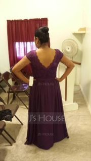 A-Line Cap Sleeve Floor-length Chiffon Bridesmaid Dress With Lace